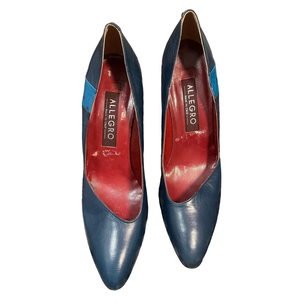 Allegro Vintage 80's Leather Pump Ostrich Print Heels Women's 7.5 NARROW